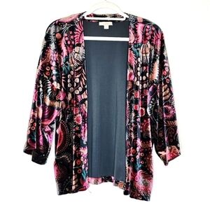 Loft Black Floral Velvet Duster Kimono OS